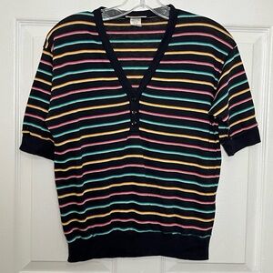 IT’S POURE GOULD Y2K Black Striped Pullover LightWeight Sweater Top | medium